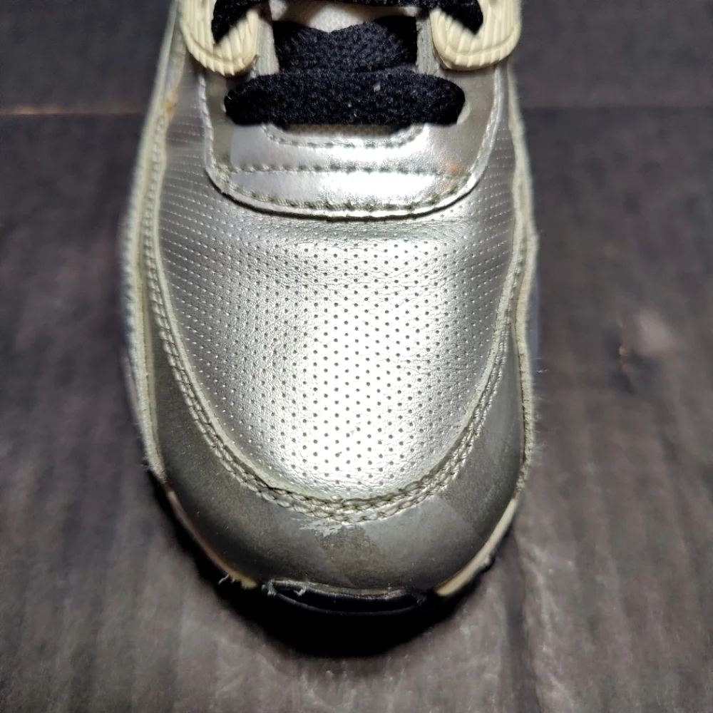 Nike Air Max 90 Metallic Silver Pink Neon Women's Big Girl Size 6.5Y